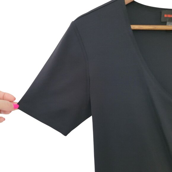 Nina McLemore Faux Wrap Top Womens Size M Black Short-Sleeve Stretch - Picture 4 of 6